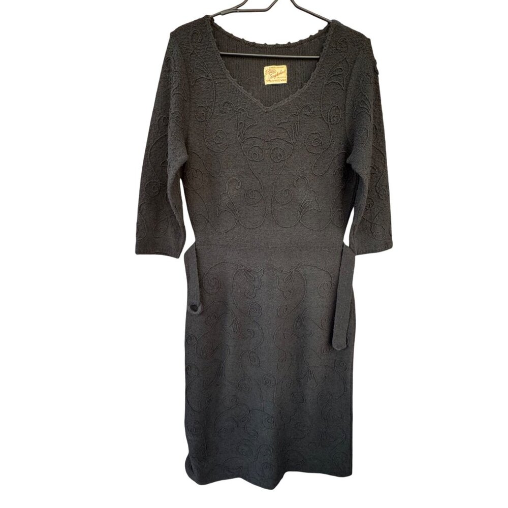 VTG Snyderknit California Black Hand Loomed Wiggle Sheath  V-Neck Dress Small